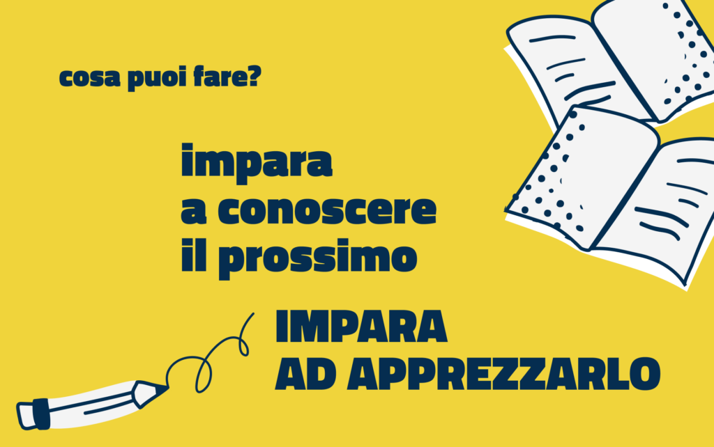 Illustrazione che dice: Impara a conoscere il prossimo, impara ad apprezzarlo