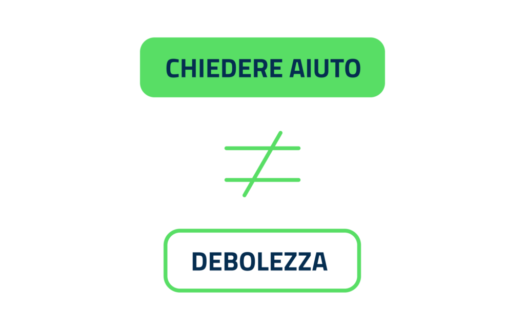 Illustrazione che dice che chiedere aiuto è diverso da essere una debolezza